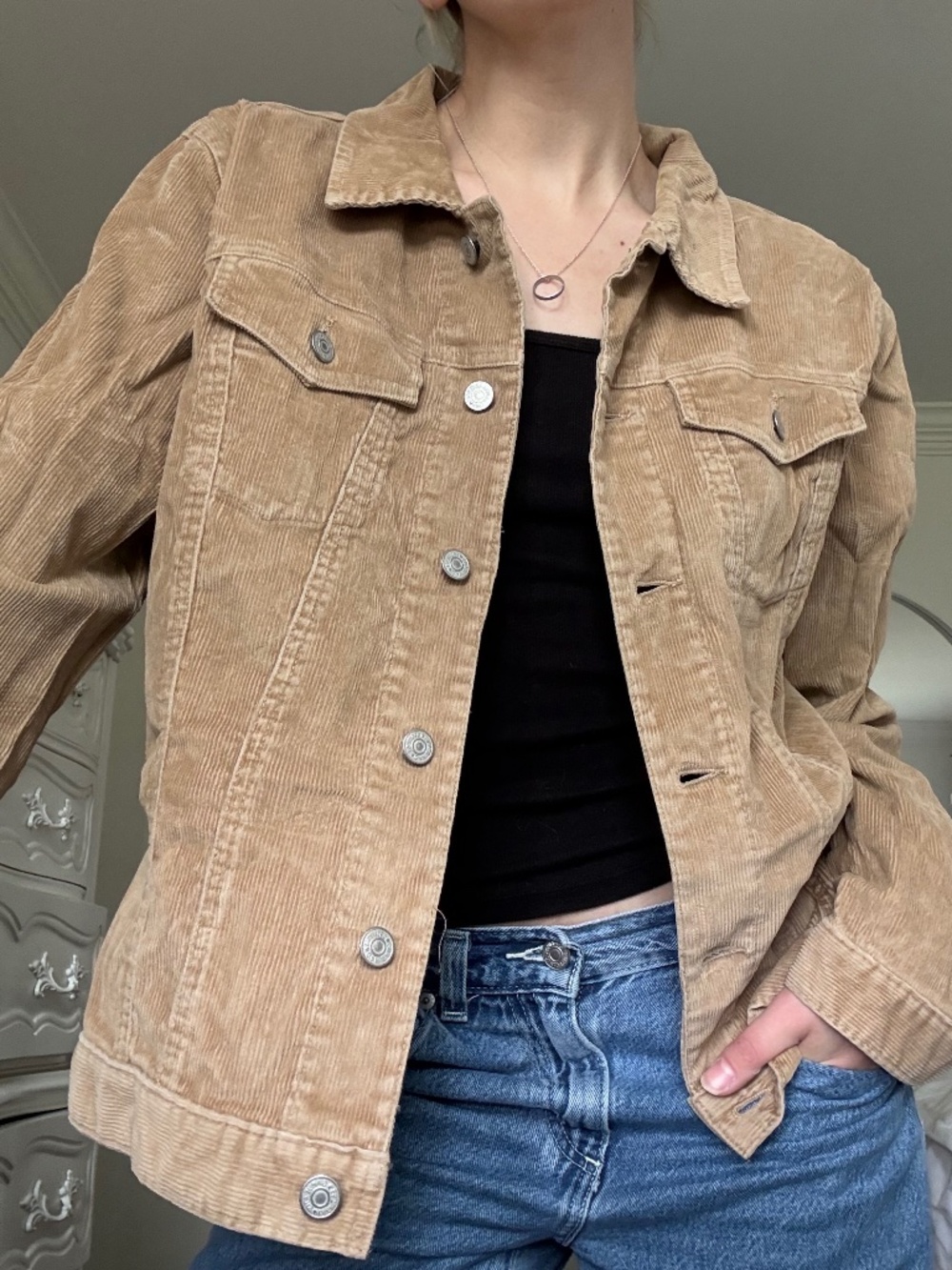 VINTAGE 90s Gap Made in Canada tan corduroy trucker jacket
